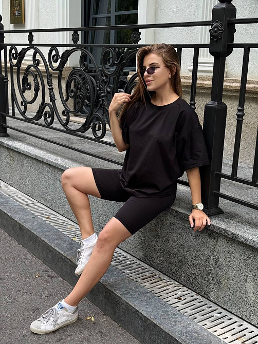 Футболка и велосипедки женские кулир Черный XS-S Харьков - изображение 2