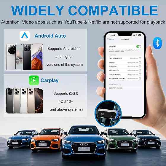 CarPlay Android Auto адаптер для перетворення дротового у бездротовий для iOS 10+ Android 11+, USB T Київ