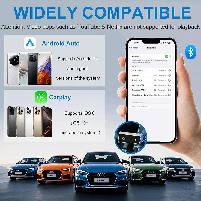 CarPlay Android Auto адаптер для перетворення дротового у бездротовий для iOS 10+ Android 11+, USB T Київ - фото 3