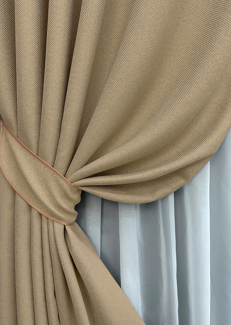 Комплект готових штор VR-Textil Льон-блекаут Льон Мішковина № 292ш Бежевий 100х240см 2 шт (39-043) Київ - фото 5