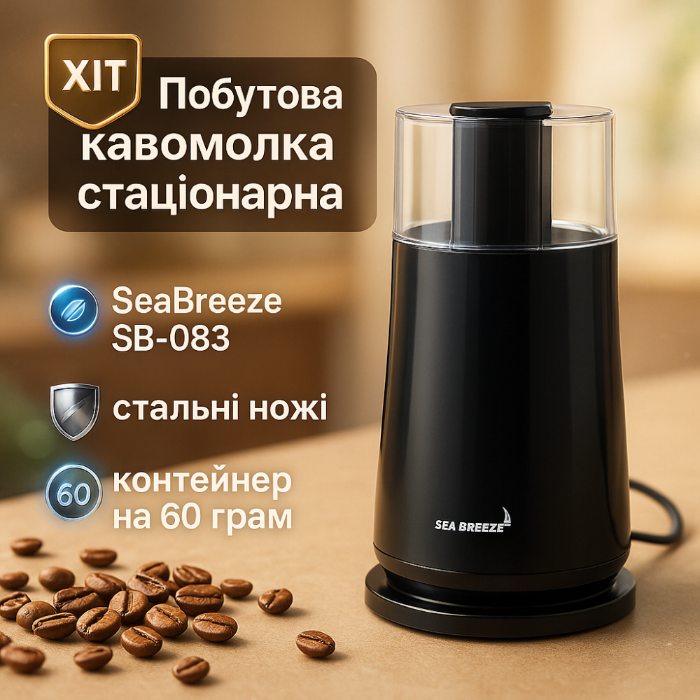 Кавомолка електрична найкраща SeaBreeze SB-083 200Вт, Побутова кавомолка жорнова металева TP-88 Львів - фото 15