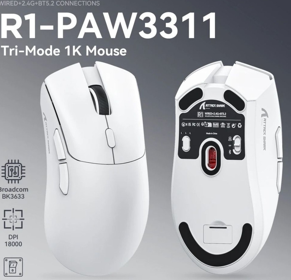 Мишка безпроводная игровая: Attack Shark R1 1000Hz. 18000DPI RAW33. Киев - изображение 3