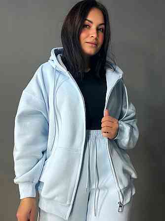 Костюм женский A-N 27066 спортивный оверсайз худи на молнии и джогеры голубой, голубой, M Киев