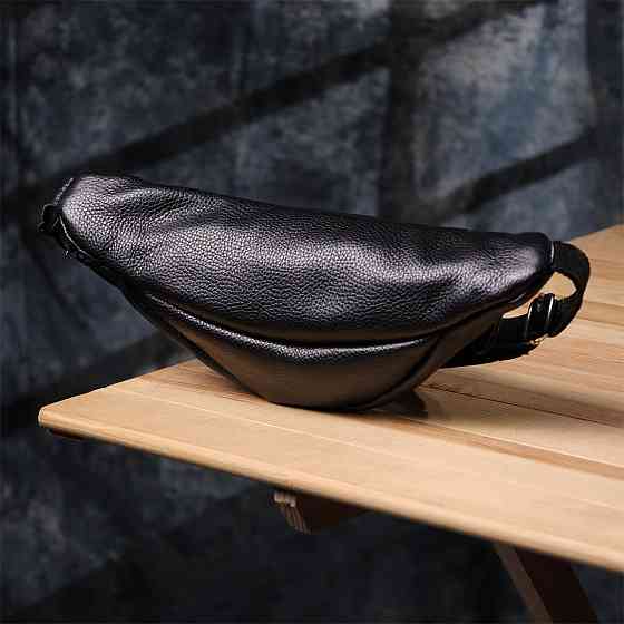 Отменная сумка бананка из зернистой натуральной кожи Shvigel 23145 Черный Киев