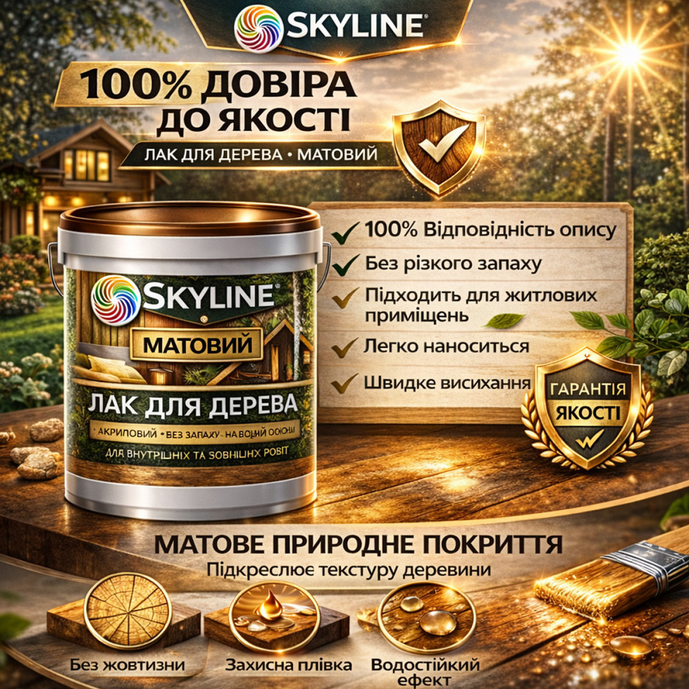 Лак для дерева Skyline матовий акриловий прозорий без запаху для внутрішніх та зовнішніх робіт 3 л Харків - фото 9