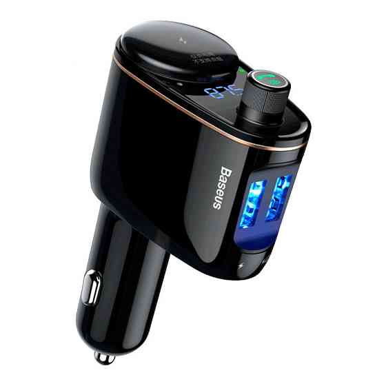 FM трансмітер модулятор Baseus Lokomotive S-06 Bluetooth з функцією зарядки (Чорний, два USB-порта) Николаев