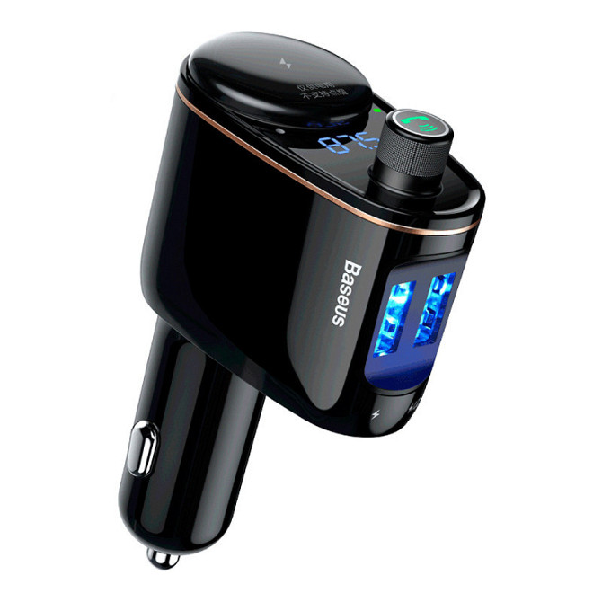 FM трансмітер модулятор Baseus Lokomotive S-06 Bluetooth з функцією зарядки (Чорний, два USB-порта) Николаев - изображение 1