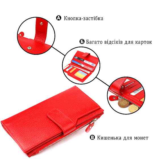 Вертикальный женский кошелек из натуральной кожи CANPELLINI 21640 Красный Киев