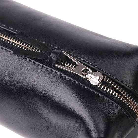 Косметичка среднего размера из гладкой кожи на молнии Украина GRANDE PELLE 16764 Черная Киев