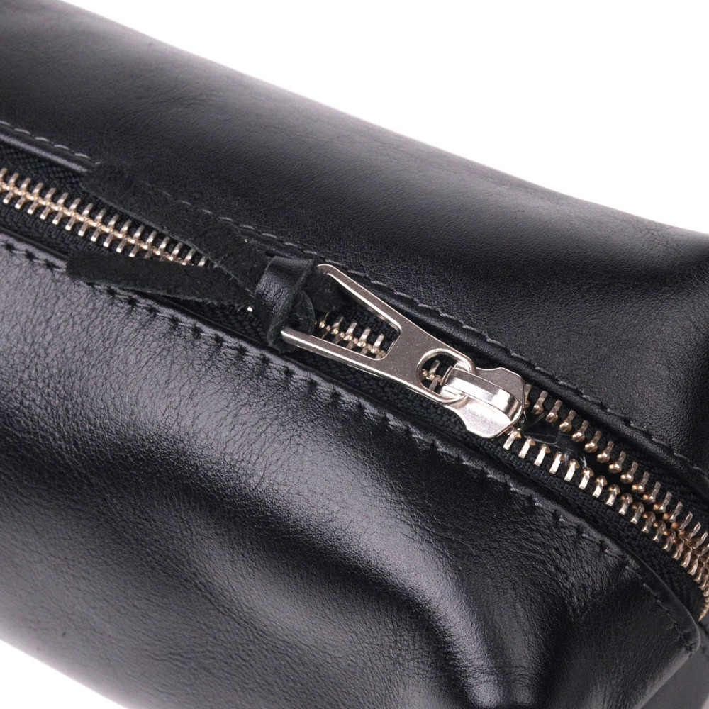 Косметичка среднего размера из гладкой кожи на молнии Украина GRANDE PELLE 16764 Черная Киев - изображение 5