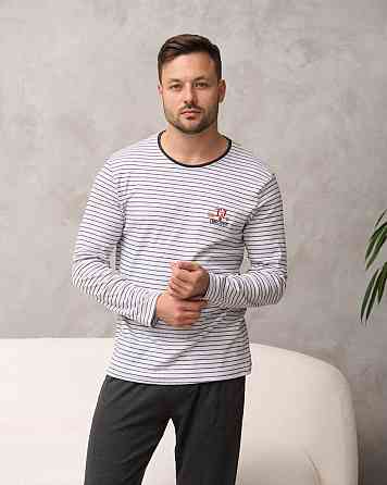 Чоловіча піжама з кофтою в смужку — Family look для пари Tom John 93482 XXL Київ