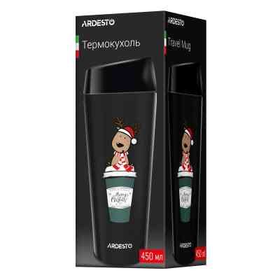 Термокружка Ardesto Coffee Time Reindeer 450мл, нержавіюча сталь, чорний (AR2645RN) Вінниця