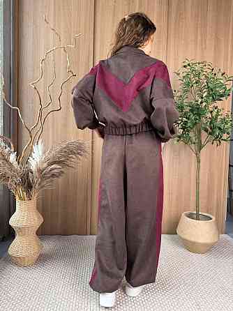 Женский стильный повседневный костюм двойка из замша на дайвинге Шоколад Одесса