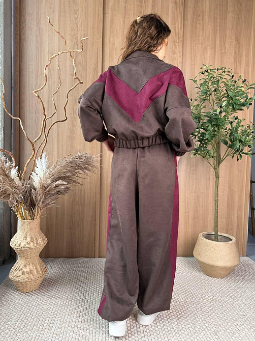 Женский стильный повседневный костюм двойка из замша на дайвинге Шоколад Одесса - изображение 5