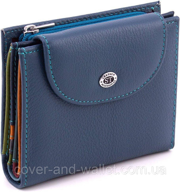 Стильний компактний жіночий гаманець синього кольору із хлястиком на магніті ST Leather Київ - фото 1