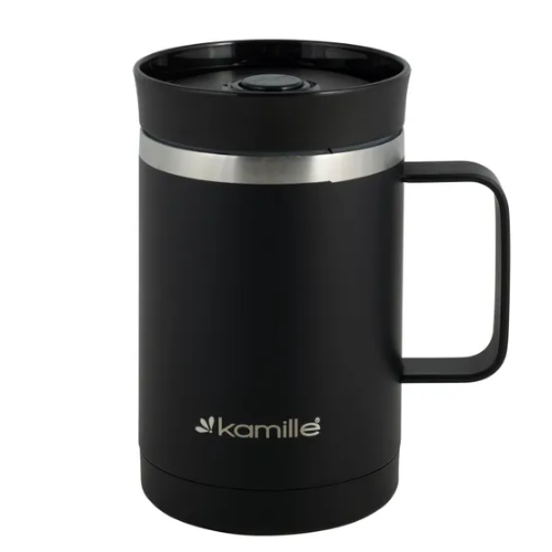 Термочашка 360мл з TPR вставкою нержавіюча сталь чорний KAMILLE 2038 Житомир