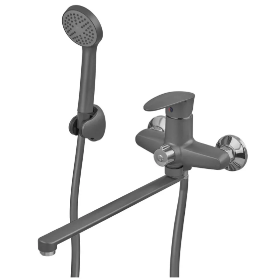 Змішувач для ванни Plamix CEZAR-006 EURO SET Graphite з душем, лійкою та кронштейном (PM0691) Харків