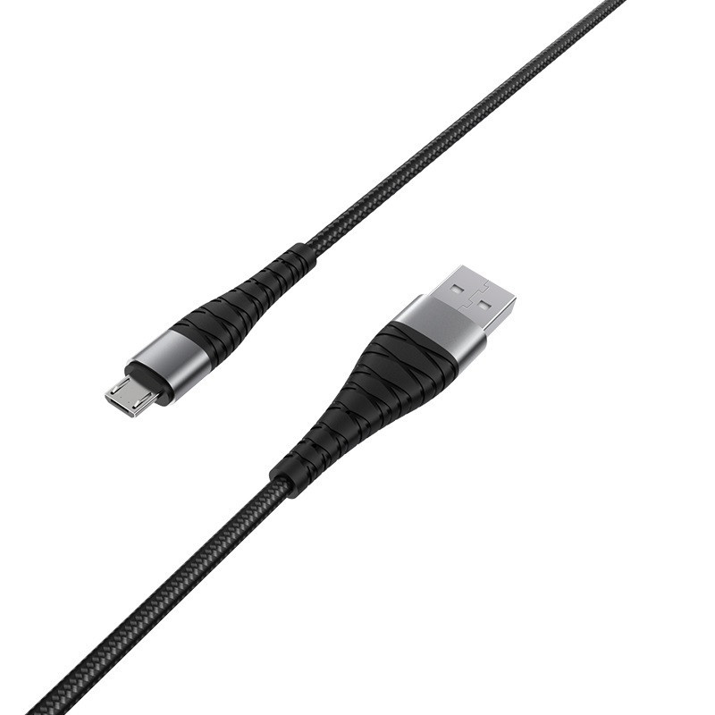 Кабель BOROFONE BX32 USB to Micro 2.4A, 1m, nylon, aluminum+TPE connectors, Black Київ - фото 1