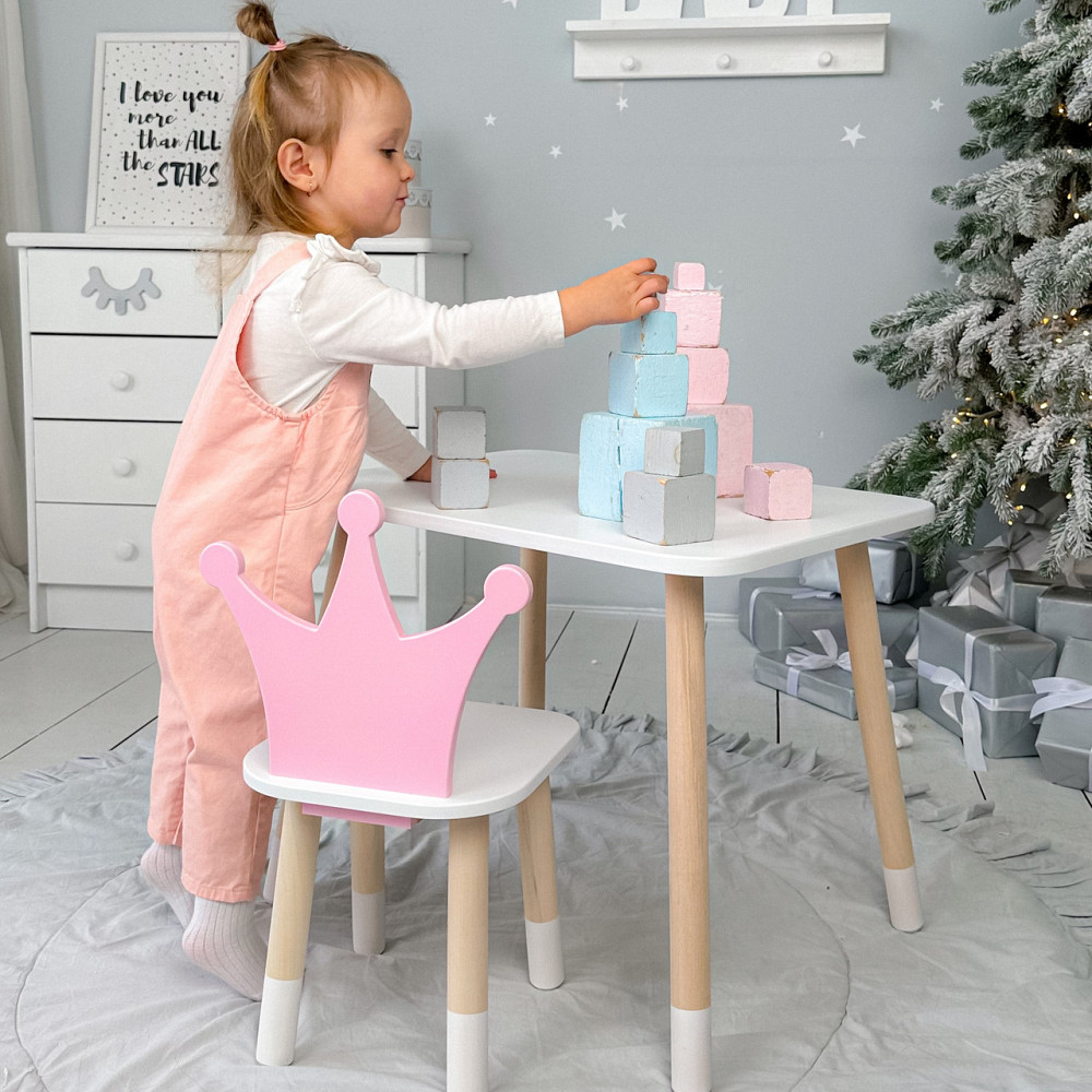 Прямокутний стіл і стільчик дитячий рожева корона. Столик для уроків, ігор, їжі Київ - фото 5