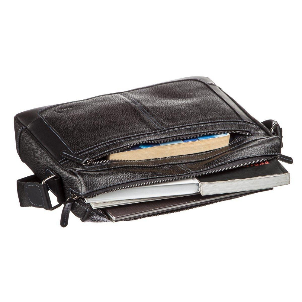 Деловая мужская сумка из кожи флотар на плечо SHVIGEL 11244 Черная Киев - изображение 5