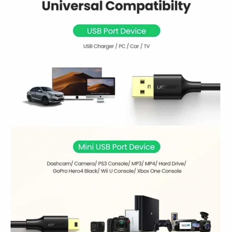 Переходник UGREEN USB A на Mini 5 Pin, 1м, черный Киев - изображение 2