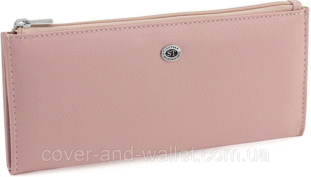 Тонкий пудровый женский кошелёк на молнии ST 025 pink Киев - изображение 5