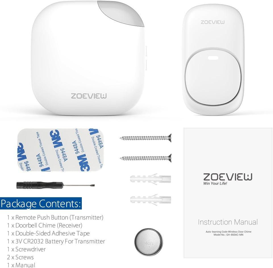 Бездротовий дверний дзвінок ZOEVIEW MN водонепроникний IP44 (300 м) Білий: комплект 1 кнопка + 1 приймач, 38 мелодій Київ - фото 7