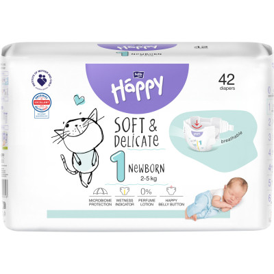 Підгузки Bella Happy Soft &amp; Delicate Newborn 2-5 кг 42 шт (5900516605339) Вінниця - фото 1