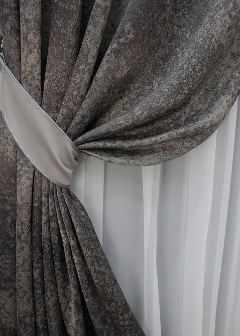 Комплект готовых штор VR-Textil Мрамор Al-9 № 1637ш Графитовый с серым 150х290 см 2 шт (33-0480) Киев - изображение 5