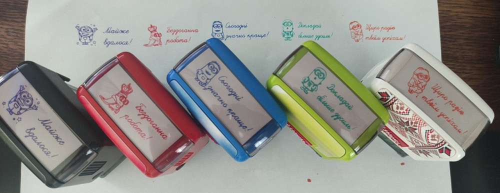 Набір штампів Shiny "Оцінки" для садка і школи з міньонами (посіпаки) з фарбою 5 шт Київ - фото 3