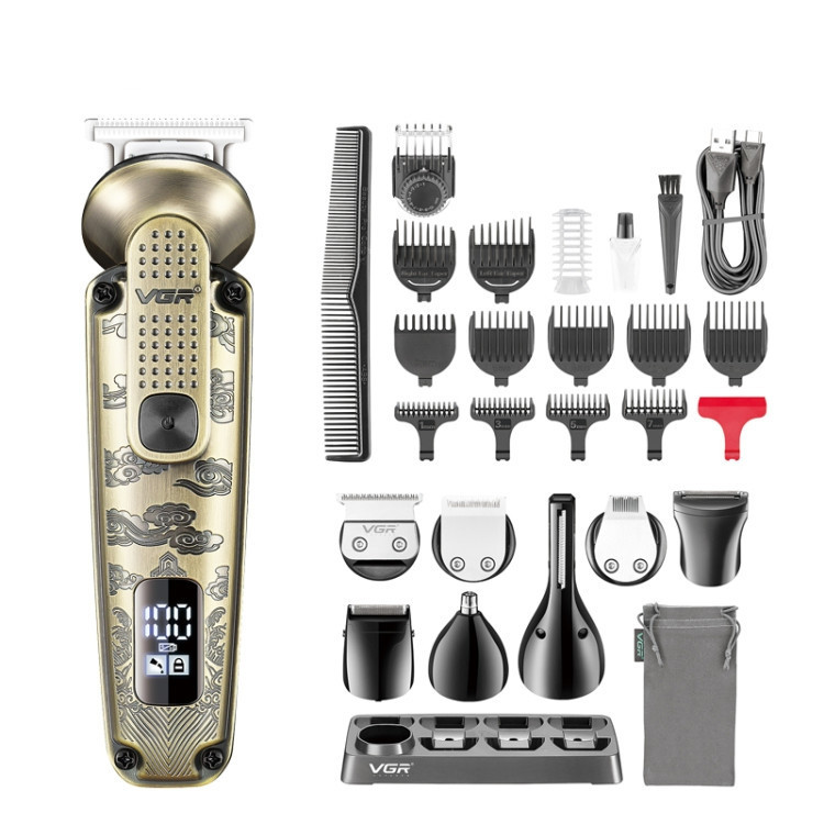 Машинка для стрижки волос VGR V-103 (8 в 1) LCD для бороды и носа + подставка Бронза Винница - изображение 1