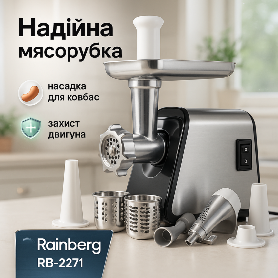М'ясорубка електрична Rainberg RB-2271 3800Вт з насадкою для томатів та шатківницею YG-51 Львів