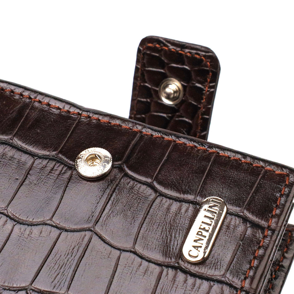 Гаманець для чоловіків горизонтального формату з натуральної шкіри з тисненням під крокодила CANPELLINI 21770 Коричневий Київ - фото 3