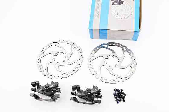 Гальмо Disk-brake переднє (F160/R140мм)+заднє (F180/R160мм), диски 160мм, кріпл. 6 болтів, сірий SF-M350+RT525 Бершадь