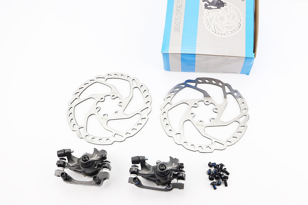 Гальмо Disk-brake переднє (F160/R140мм)+заднє (F180/R160мм), диски 160мм, кріпл. 6 болтів, сірий SF-M350+RT525 Бершадь - фото 1