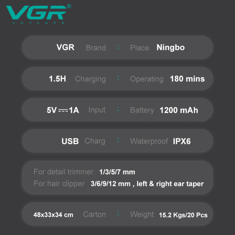 Машинка для стрижки волос VGR V-103 (8 в 1) LCD для бороды и носа + подставка Бронза Винница - изображение 10