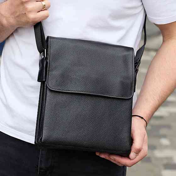 Чорна шкіряна сумка месенджер для чоловіків Tiding Bag Київ