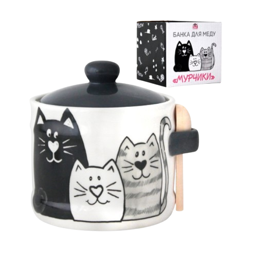 Ємність для меду Мурчики 420мл d10см/h8,5см з дерев'яною ложкою S&T 2370-19 Житомир - фото 1