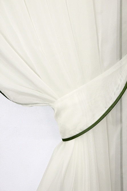 Кухонні штори VR-Textil № 084к з ламбрекеном і підв'язками молочний з салатовим 280х170 см (59-750) Київ - фото 3