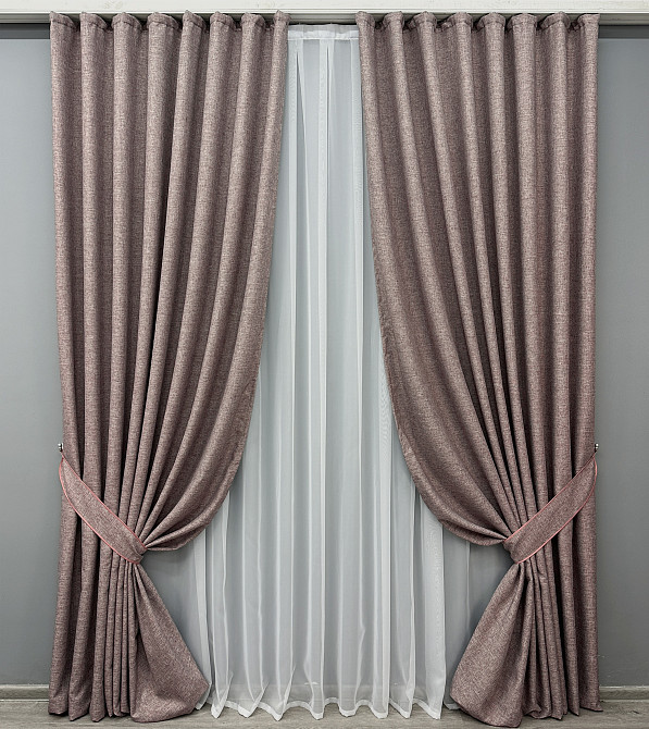 Комплект готовых штор VR-Textil Лен ALORA-TON № 1878ш Пудровый 125х290см 2 шт (39-0027) Киев - изображение 2