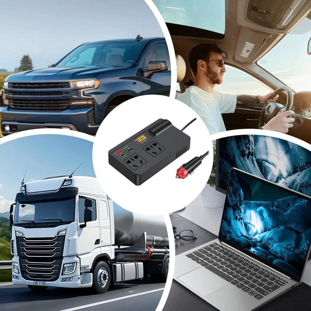 Преобразователь от прикуривателя AC/DC (12/24V) C11-A 200W/2x220В + 2хUSB (QC3.0) 2xType-C (30W) LCD Винница - изображение 8