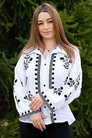 Жіноча сорочка з вишивкою, вишиванка з довгим рукавом біла лляна  топ Київ