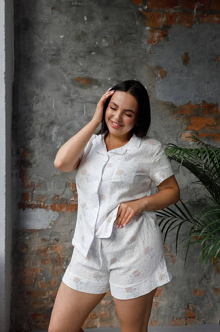 Жіноча піжама з шортами муслінова Молочний кролики S Харків - фото 7