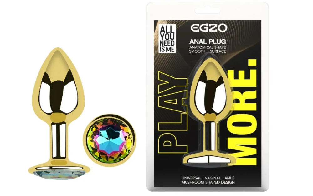 Анальна пробка із кристалом EGZO - Gold Round Plug Rainbow size S Sex Aura Київ - фото 1