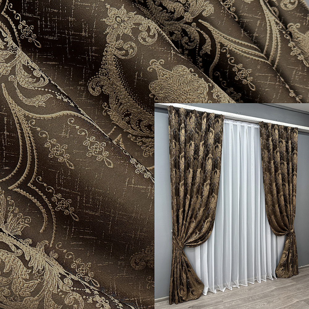 Комплект готових штор VR-Textil Парча № 1772ш Коричневий з карамельним 100х290 см 2 шт (31-100) Київ - фото 1