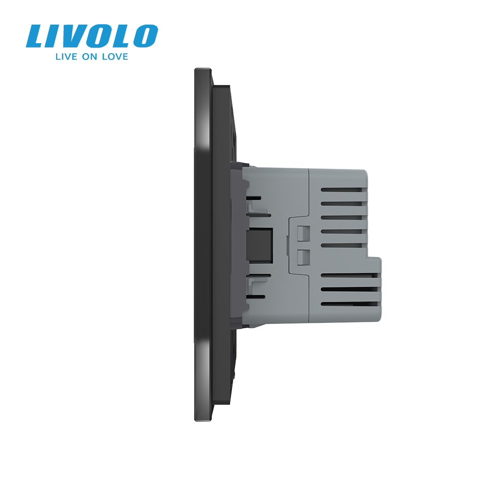 Електрична розетка з USB Type-C 18Вт для зарядки, з заземленням, LIVOLO, чорна, скляна матова рамка, 250В 16А Коломия - фото 7