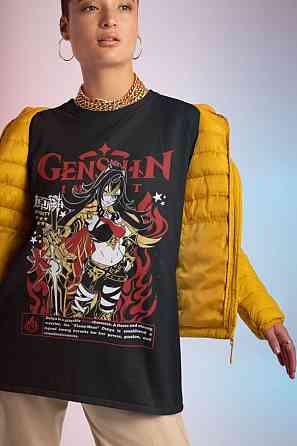 Футболка для мальчика аниме Дехйа Генсхин Імпакт Генсхин оверсайз (рост от 165 до 180 ) Черний AnimeJ1092m Днепр