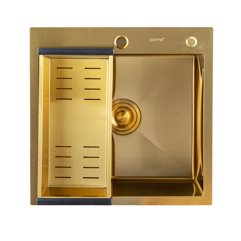 Кухонная мойка из нержавеющей стали GAPPO GS 5050-3 500х500 интегрированная (3/0.8 мм) золото Киев - изображение 1