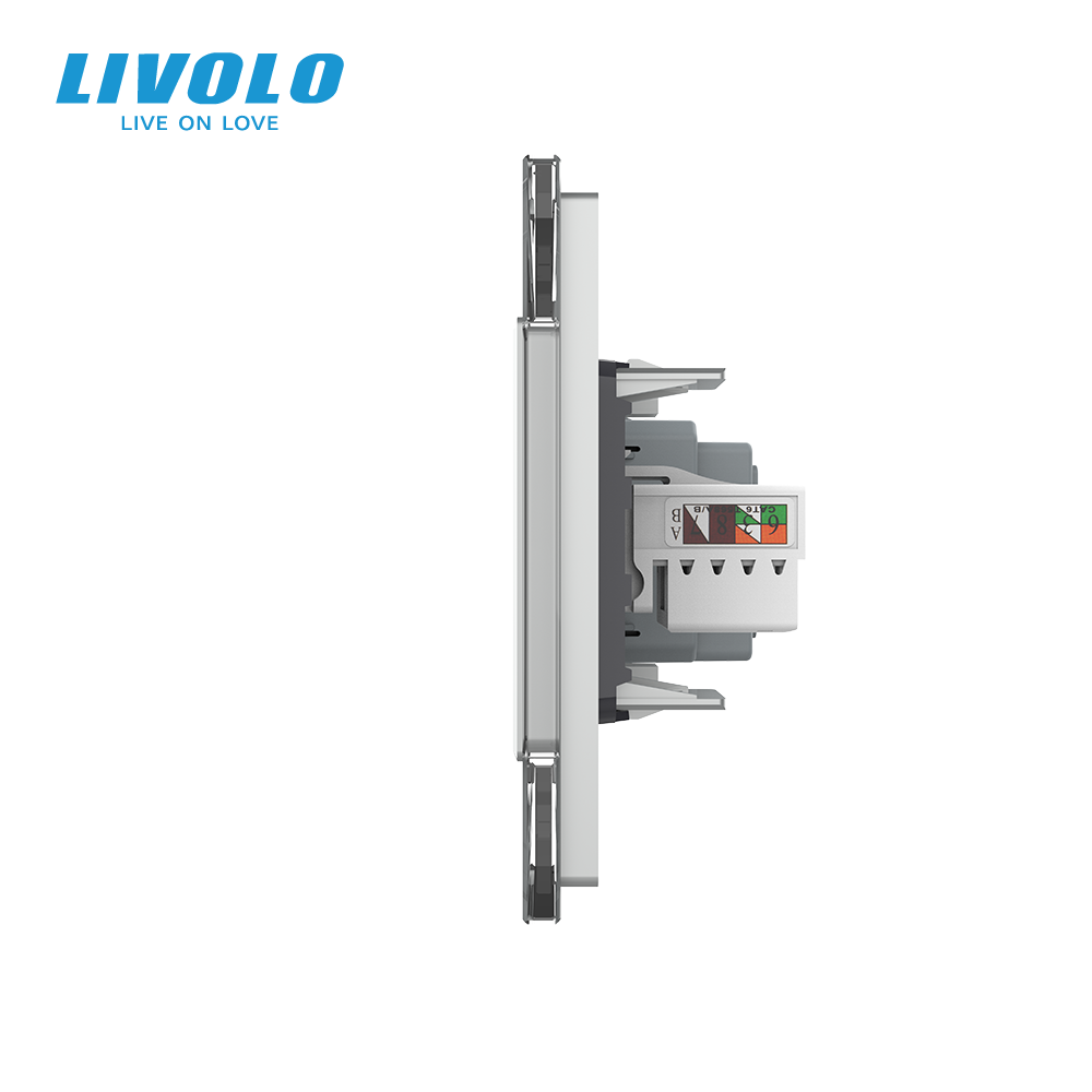 LIVOLO Розетка чотиримісна комбінована Силова Інтернет Livolo сірий скло (VL-C7C3EU1CK0-15) Коломия - фото 3