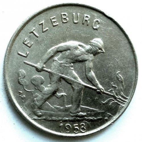 Монета 1 франк. 1953 год, Люксембург. Полтава - изображение 1